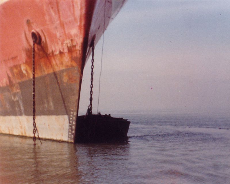 MANCHESTER RENOWN laid up in the River Blackwater, Essex Date: c1982.